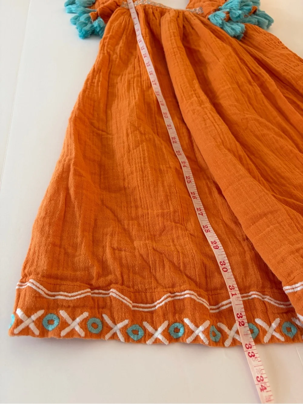 Mer St Barth Serena Tassel Dress Girls Size 12 Orange 100% Cotton